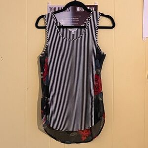 Charming Charlie Black & White Striped Tank with Floral Side Panels